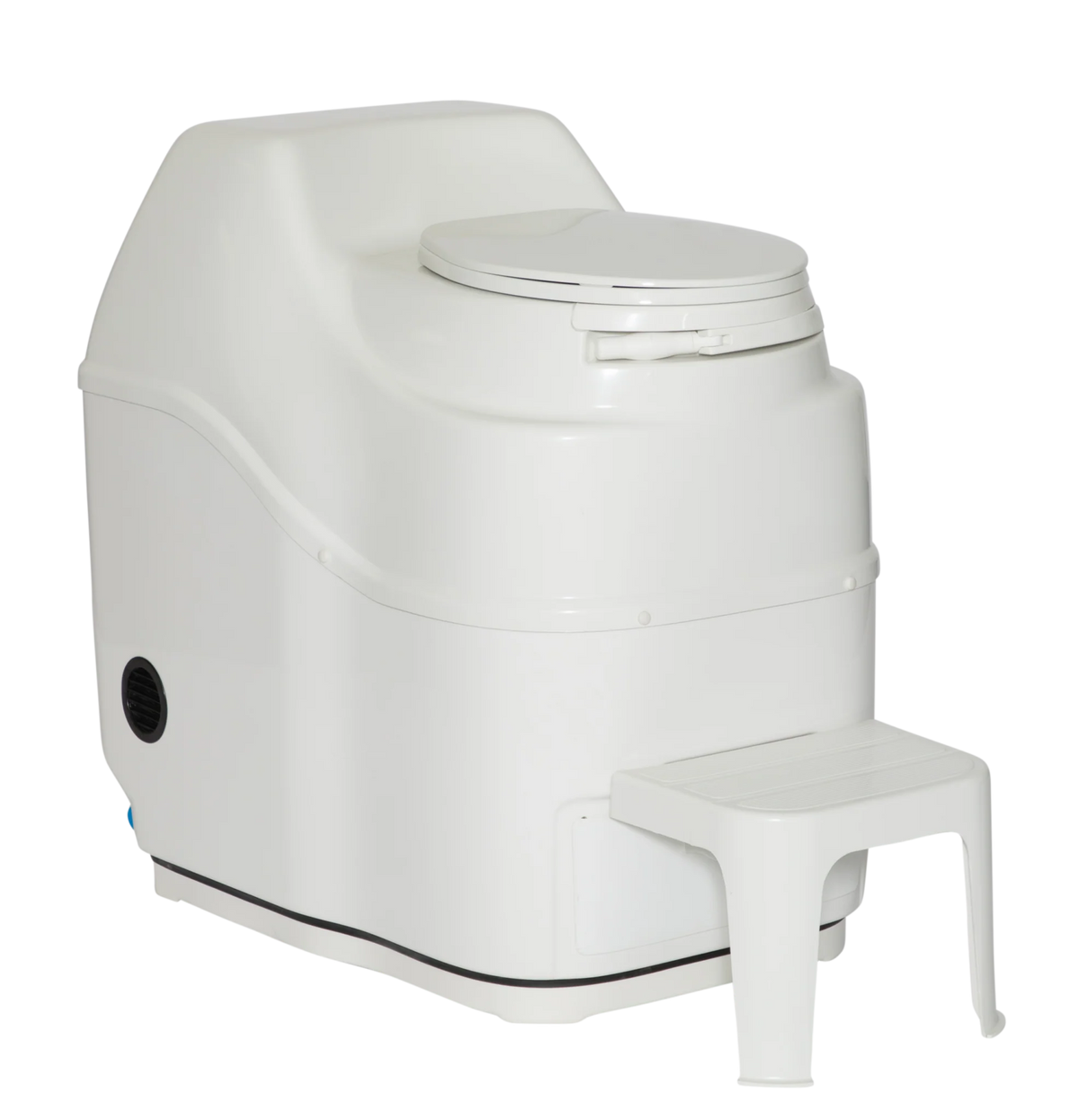 A collection display of Sun Mar composting toilets, waterless, odor-free and eco-friendly sanitation supplies, accessories, highlighting sustainable waste management systems for cabins, homes, RVs, and boats.