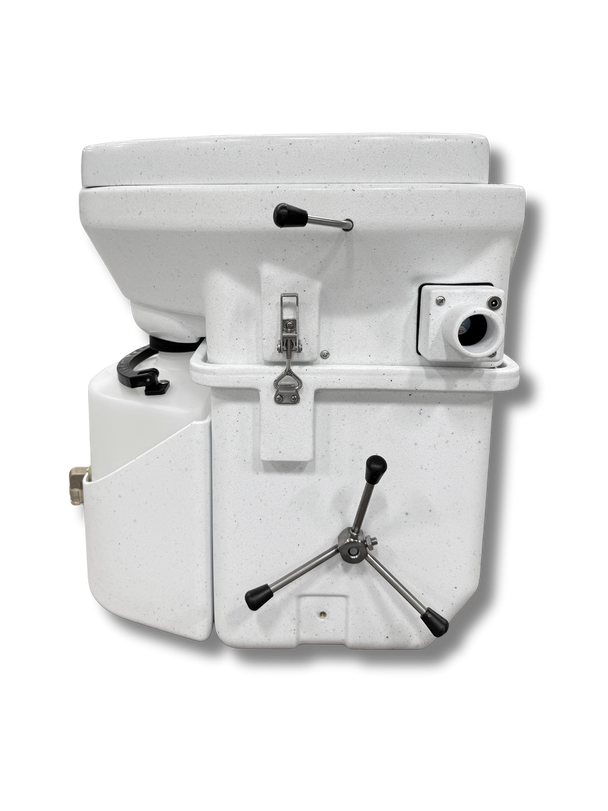 Side view of nature's head spider handle self contained toilet system