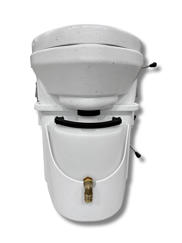 Front view of a premium spider-handle urine diverter toilet system